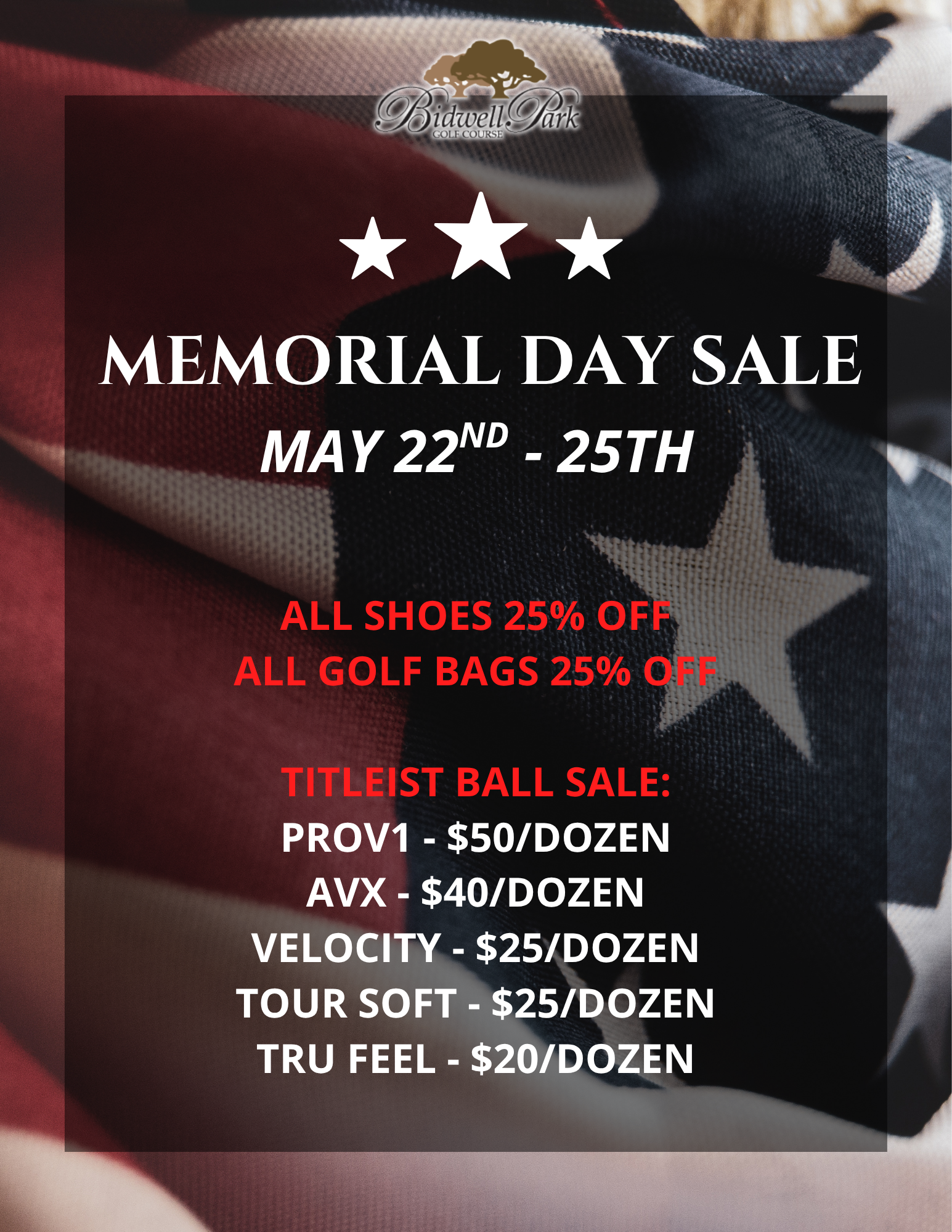 Bidwell Memoria Day Sale 2